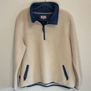 Women’s Joules Linley Cream and Blue Fleece Pullover Size 14